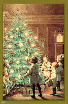 Dzieci ozdabiające choinkę w wigilię